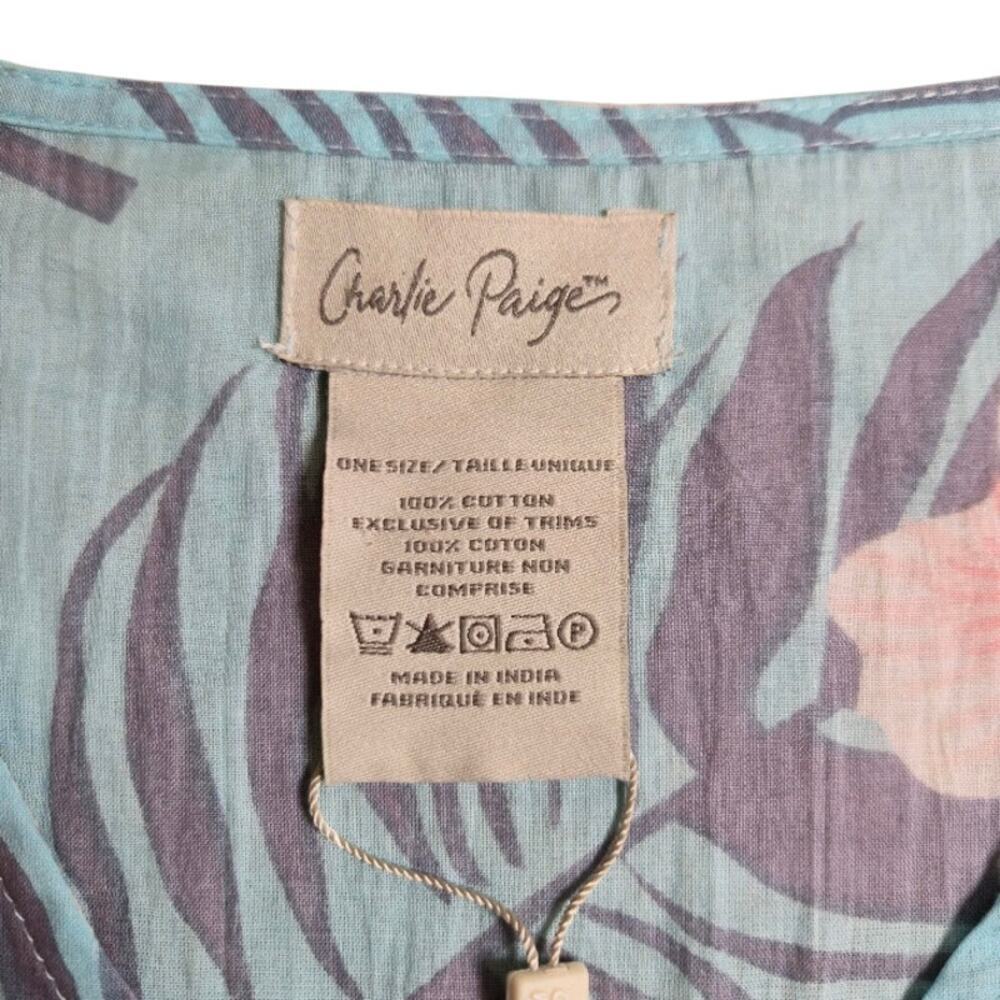 Charlie Paige NWT Womens Swim Cover Up One Size Blue Tropical Vacation Resort - Picture 3 of 9